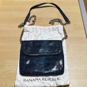 Banana Republic Shimmering Leather Navy Crossbody Bag